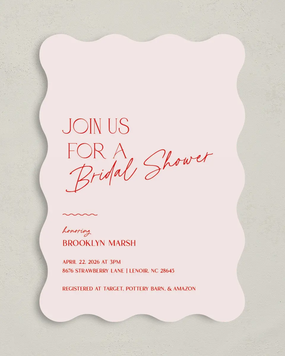 This is a 5" x 7" Bridal Shower Invitation called Contemporary Chic printed in full color on Premium Smooth paper