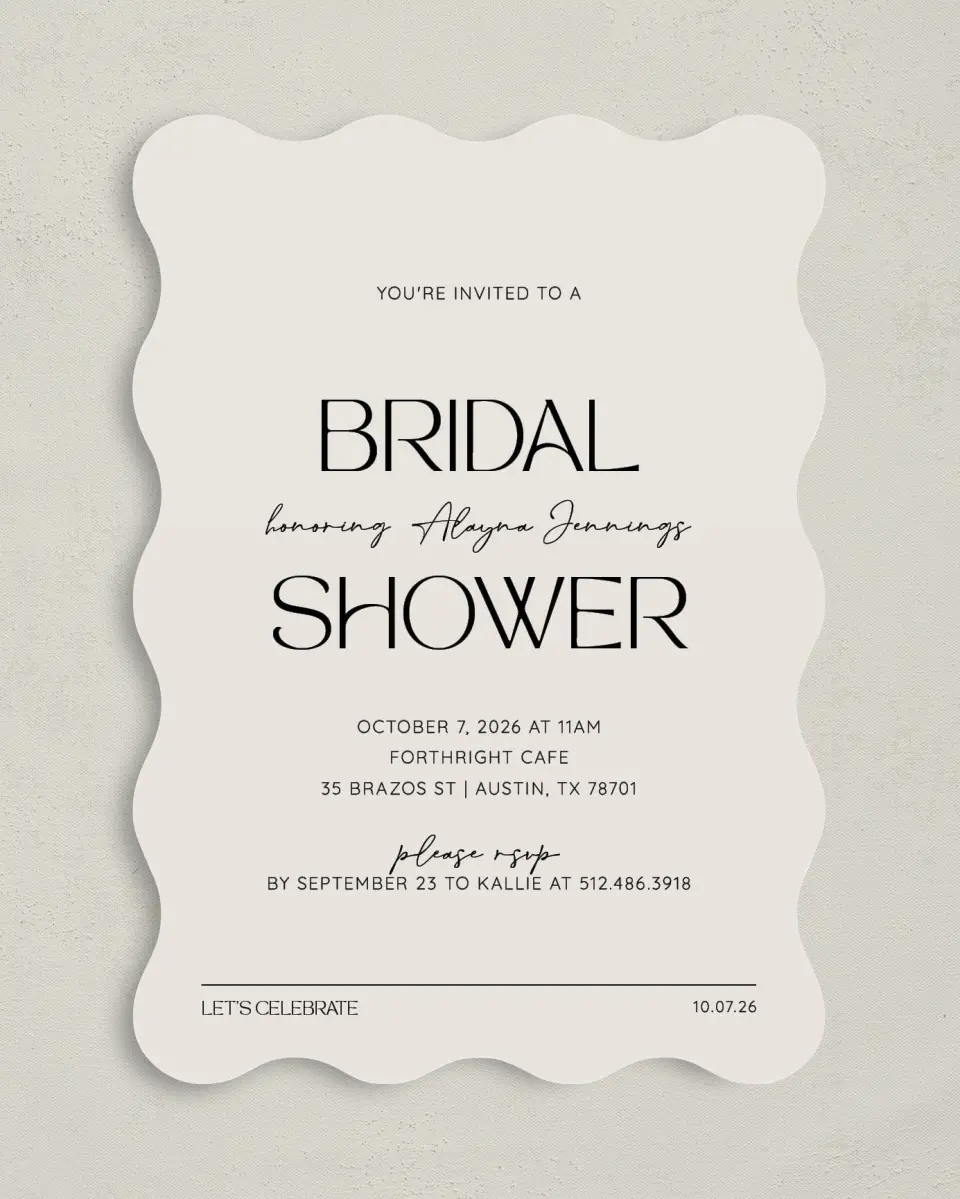 This is a 5" x 7" Bridal Shower Invitation called Honored Bride printed in full color on Premium Smooth paper