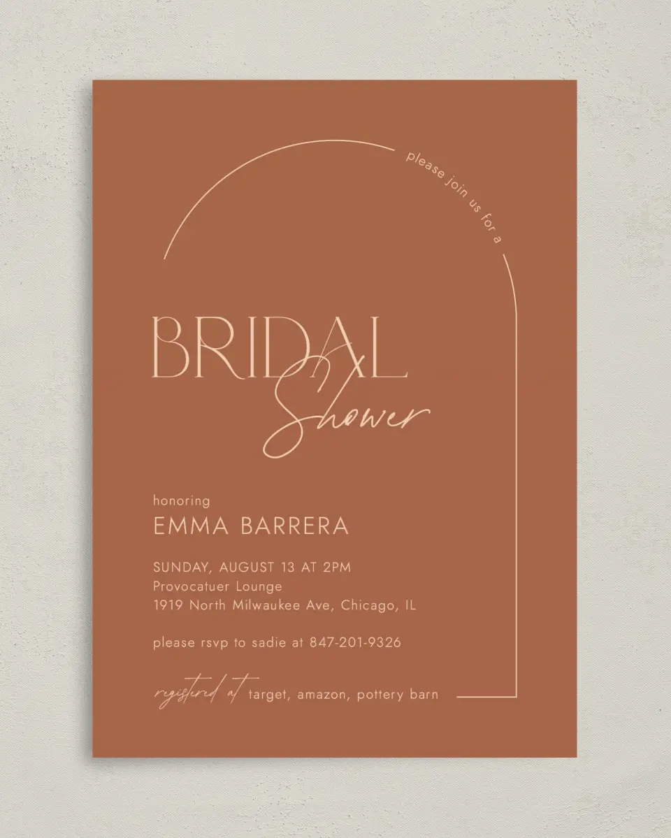 This is a 5" x 7" Bridal Shower Invitation called Mod Miss printed in full color on Premium Smooth paper