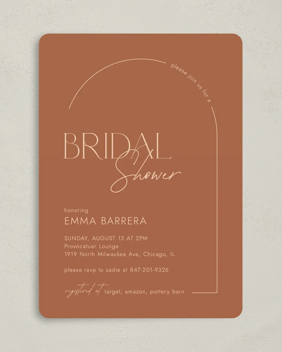This is a 5" x 7" Bridal Shower Invitation called Mod Miss printed in full color on Premium Smooth paper
