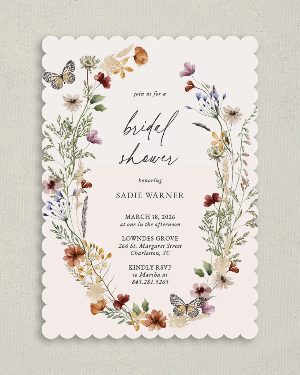 This is a 5" x 7" Bridal Shower Invitation called Gives Her Butterflies printed in full color on Premium Smooth paper