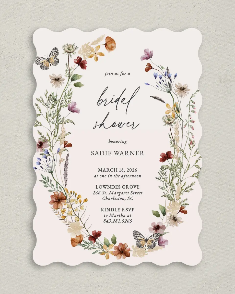 This is a 5" x 7" Bridal Shower Invitation called Gives Her Butterflies printed in full color on Premium Smooth paper