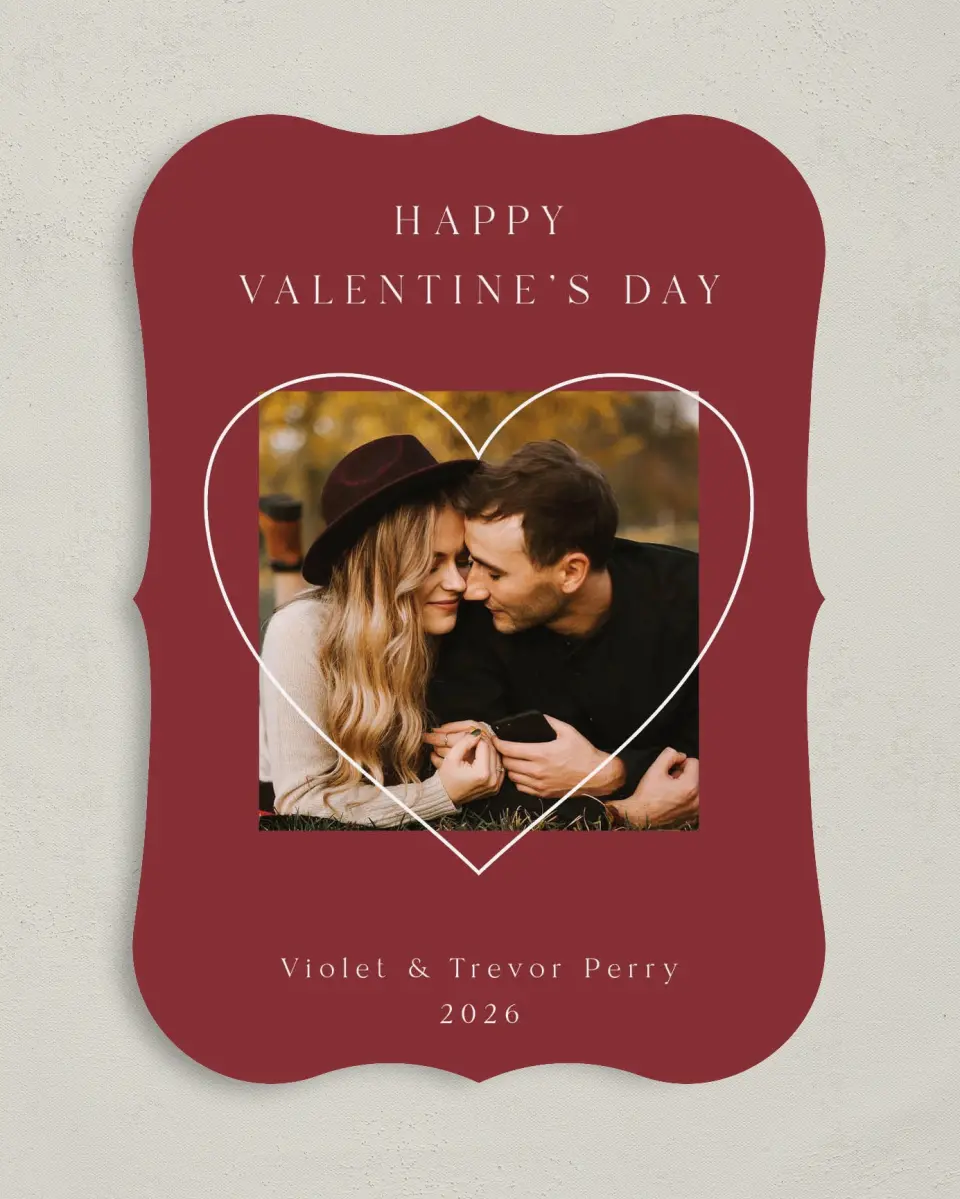 This is a 5" x 7" Valentine's Day Card called Simple Sweetheart printed in full color on Premium Smooth paper
