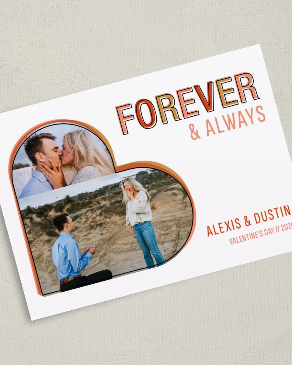 This is a 5" x 7" Valentine's Day Card called Forever Valentines printed in full color on Premium Smooth paper