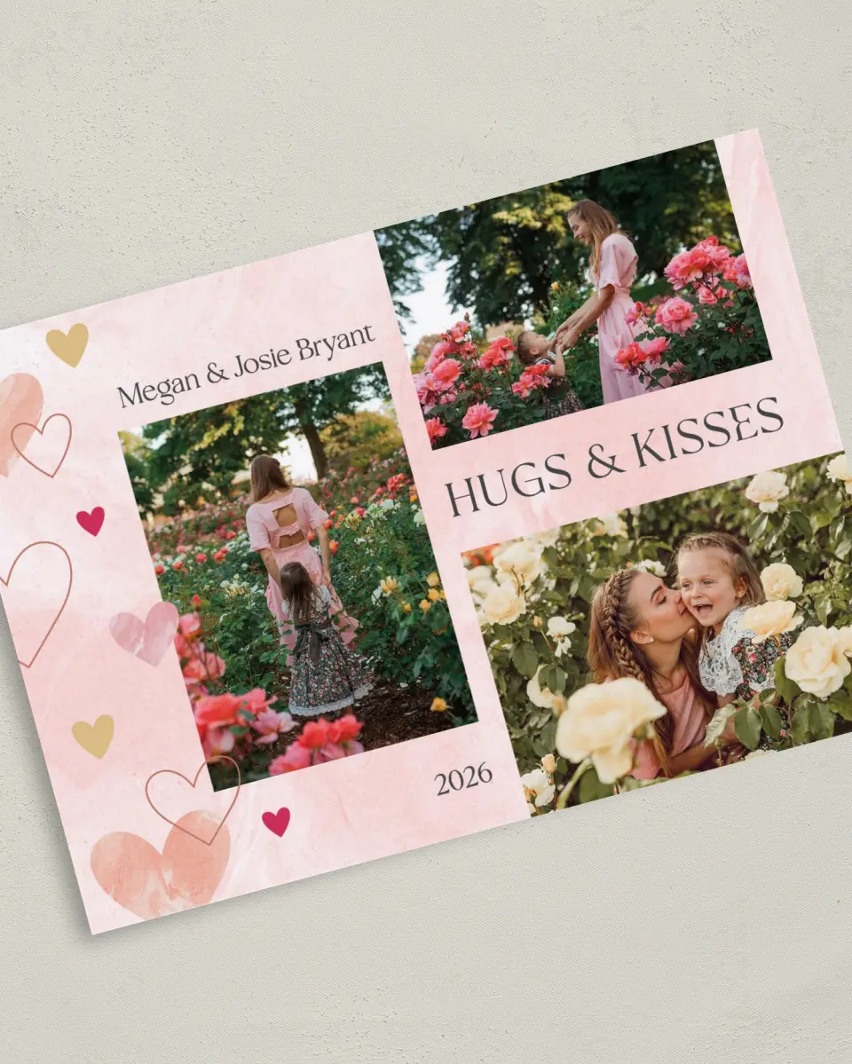 This is a 5" x 7" Valentine's Day Card called Hugs & Kisses printed in full color on Premium Smooth paper