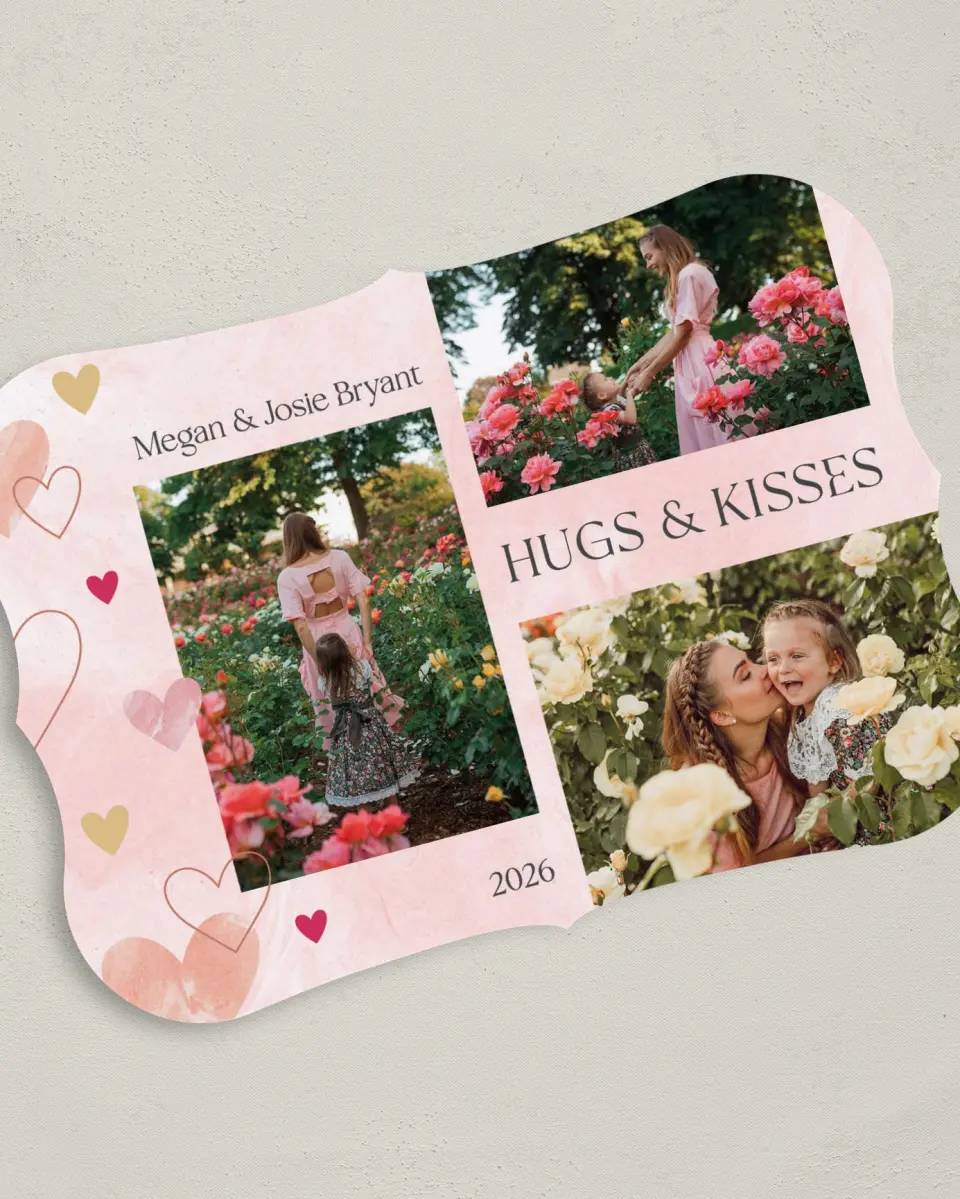 This is a 5" x 7" Valentine's Day Card called Hugs & Kisses printed in full color on Premium Smooth paper