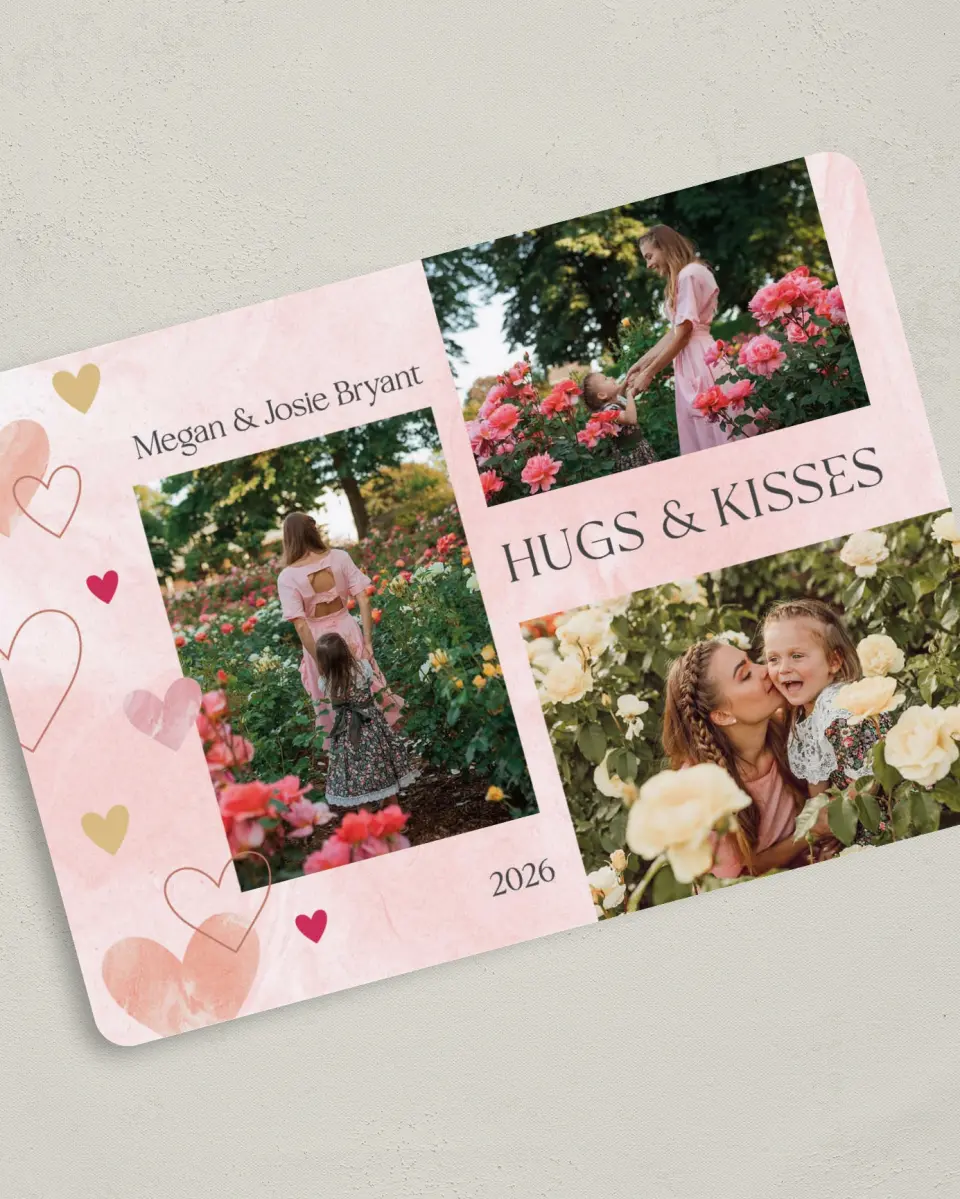 This is a 5" x 7" Valentine's Day Card called Hugs & Kisses printed in full color on Premium Smooth paper