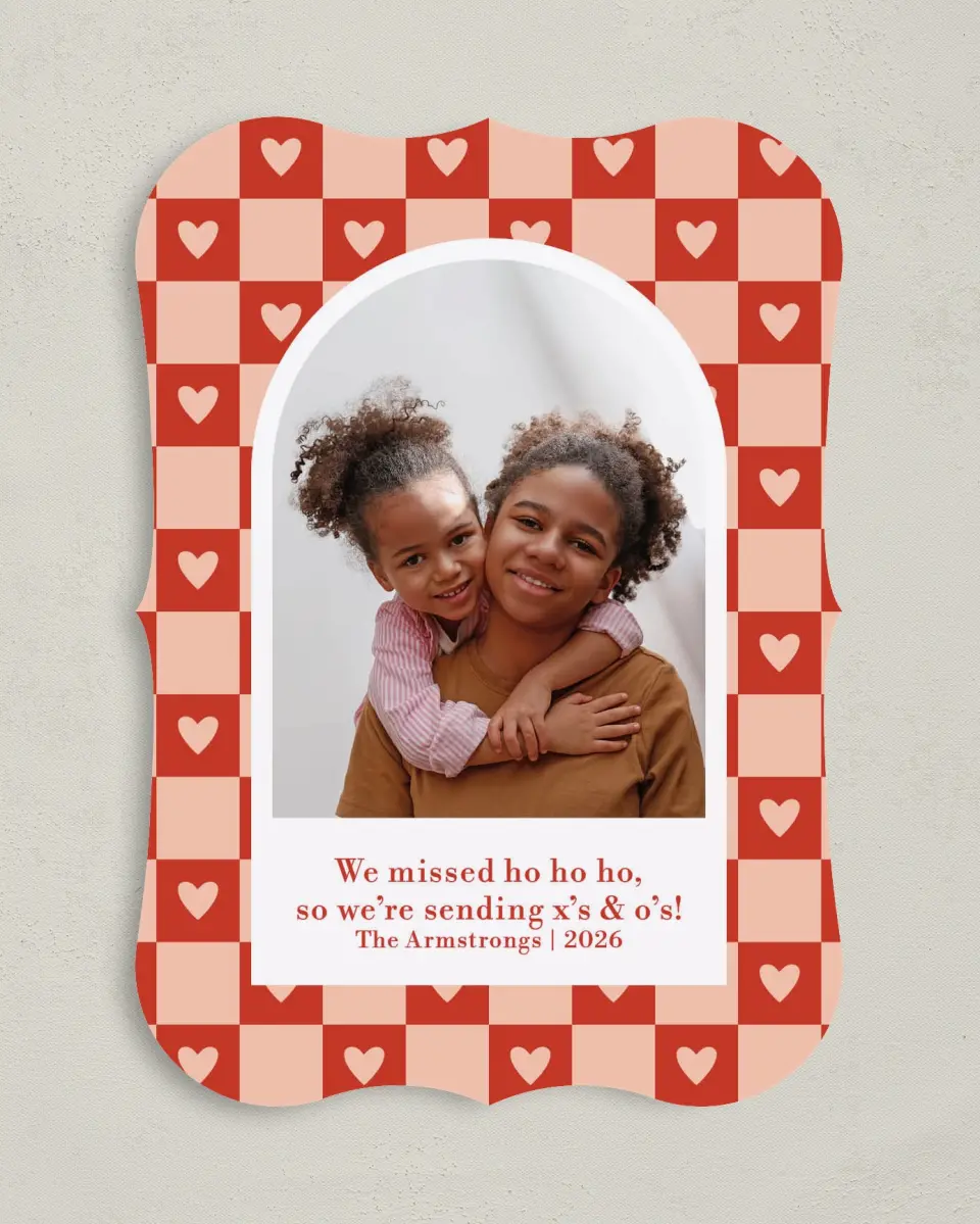 This is a 5" x 7" Valentine's Day Card called Checkered Charm printed in full color on Premium Smooth paper