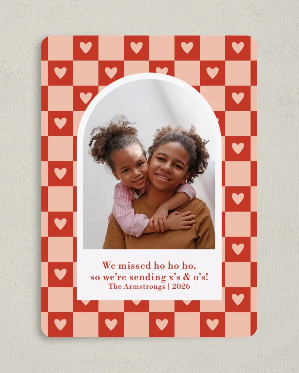 This is a 5" x 7" Valentine's Day Card called Checkered Charm printed in full color on Premium Smooth paper