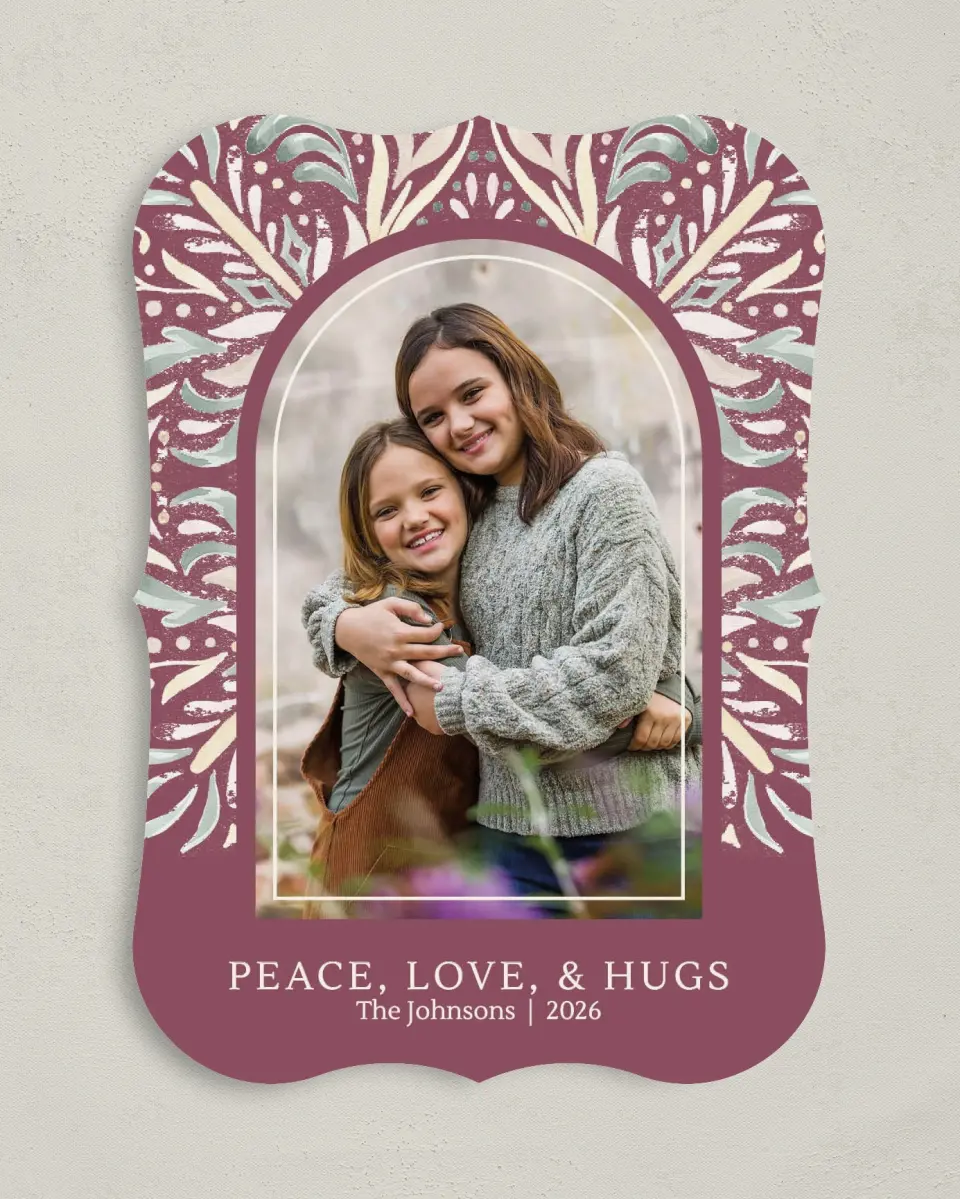 This is a 5" x 7" Valentine's Day Card called Peace, Love, & Hugs printed in full color on Premium Smooth paper