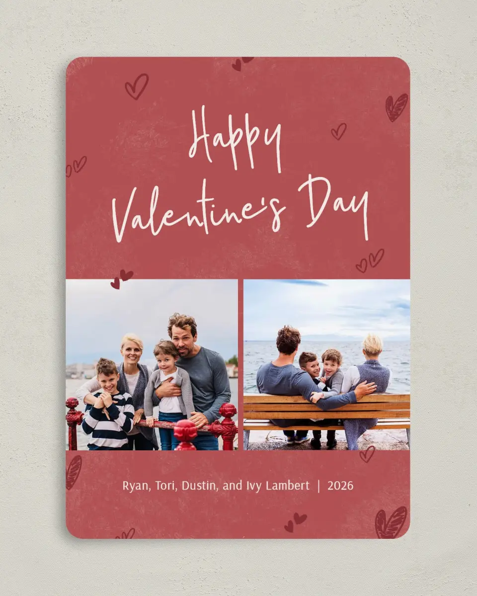 This is a 5" x 7" Valentine's Day Card called Handdrawn Hearts printed in full color on Premium Smooth paper
