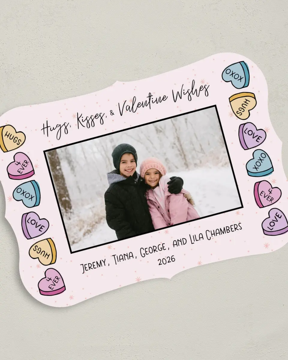 This is a 5" x 7" Valentine's Day Card called Candy Hearts printed in full color on Premium Smooth paper