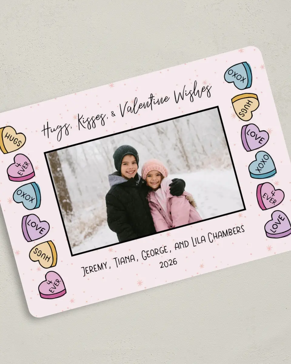 This is a 5" x 7" Valentine's Day Card called Candy Hearts printed in full color on Premium Smooth paper