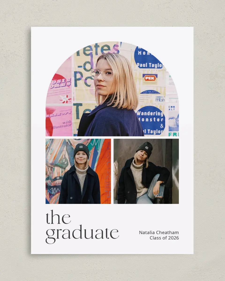 This is a 5" x 7" Graduation Announcement Card called The Graduate printed in full color on Premium Smooth paper