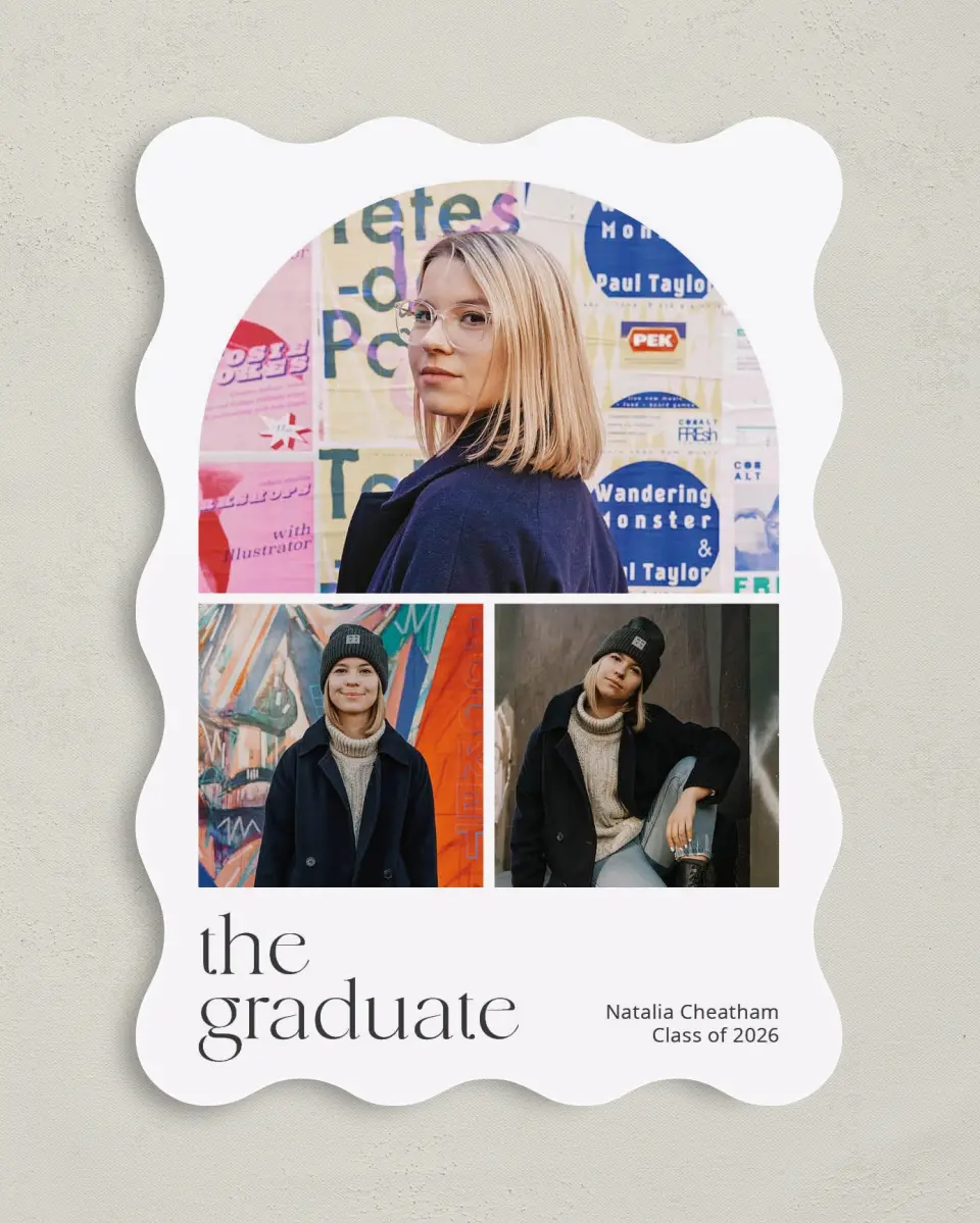 This is a 5" x 7" Graduation Announcement Card called The Graduate printed in full color on Premium Smooth paper