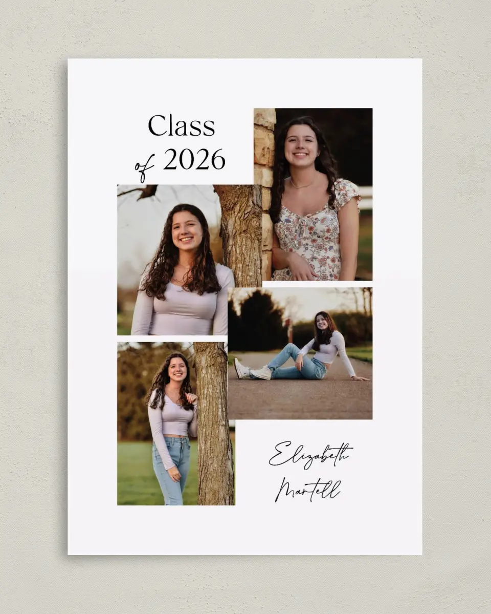 This is a 5" x 7" Graduation Announcement Card called Stacked Statement printed in full color on Premium Smooth paper