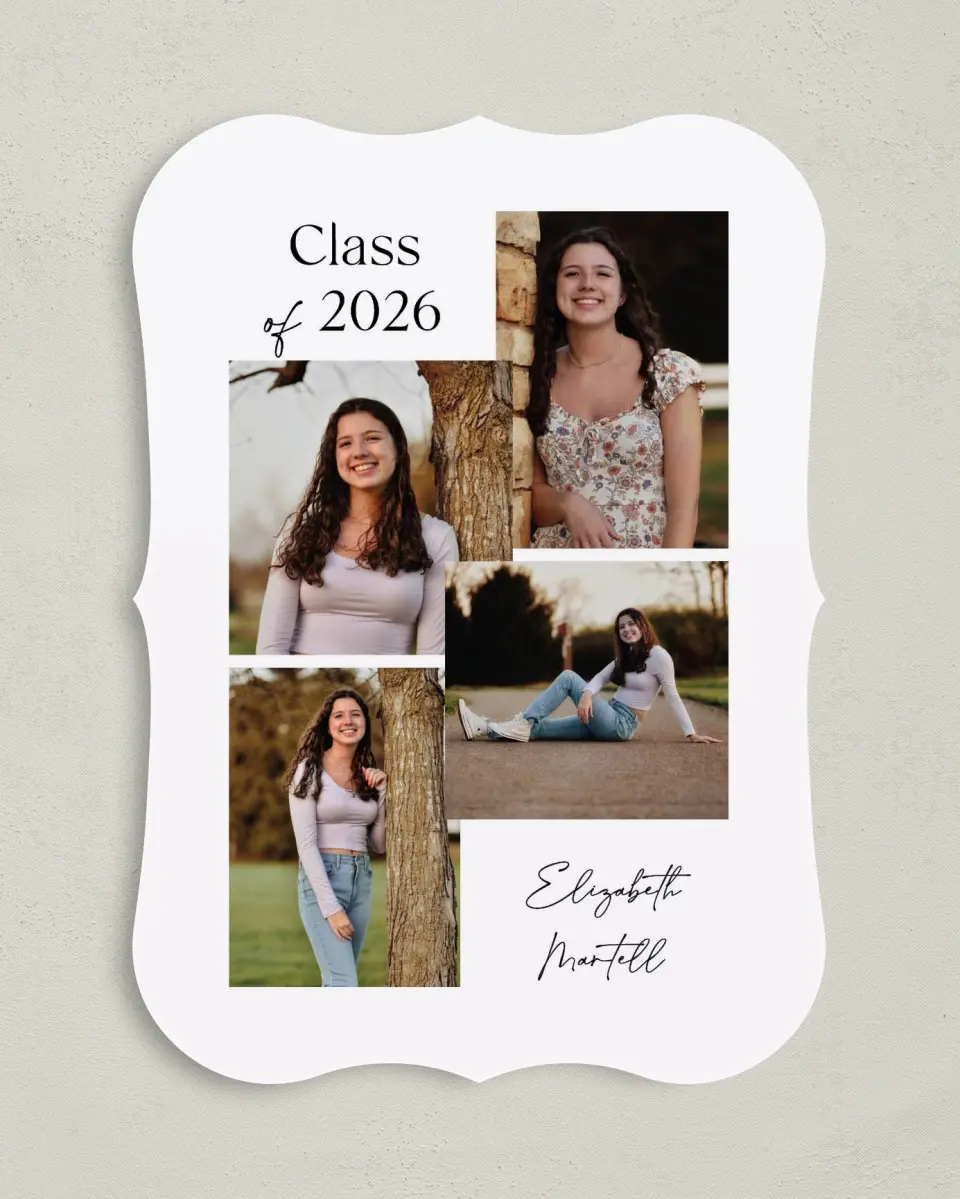 This is a 5" x 7" Graduation Announcement Card called Stacked Statement printed in full color on Premium Smooth paper