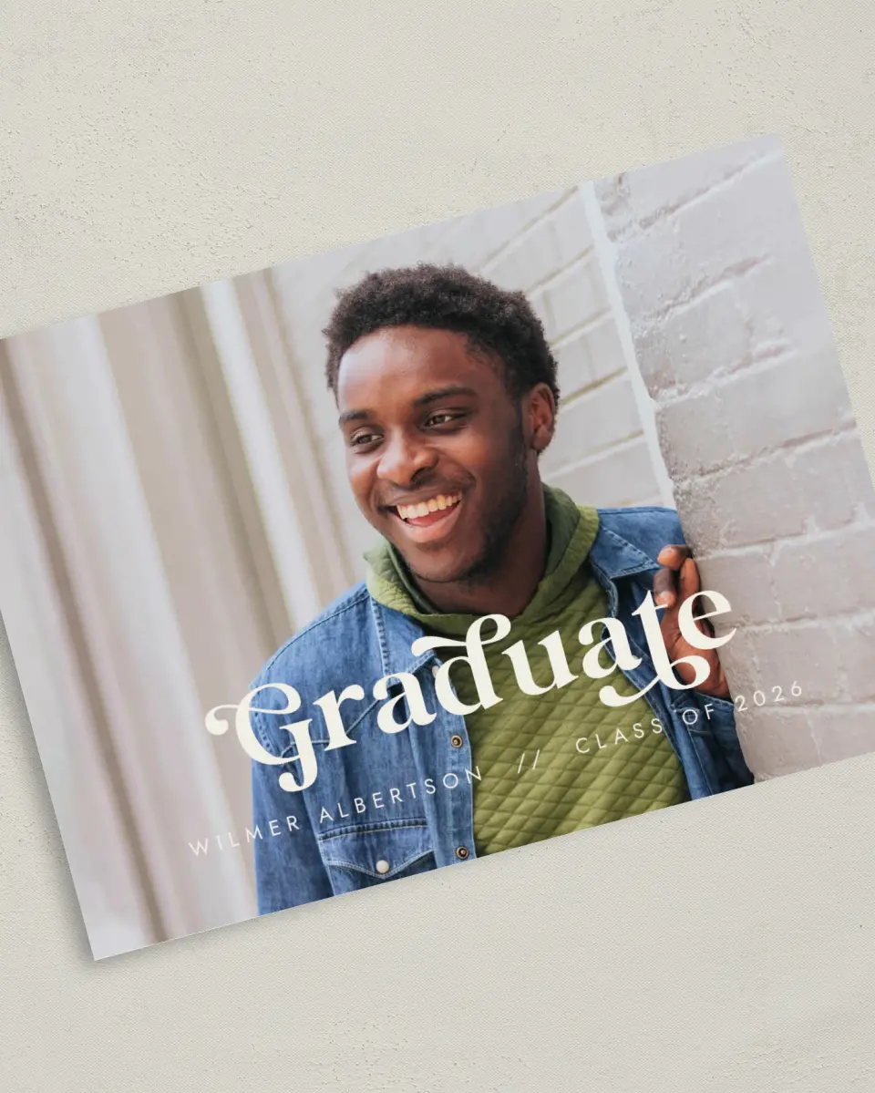 This is a 5" x 7" Graduation Announcement Card called Flourishing Graduate printed in full color on Premium Smooth paper