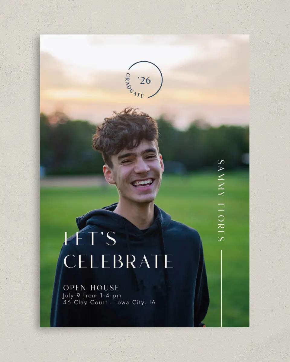 This is a 5" x 7" Graduation Announcement Card called Bold Badge printed in full color on Premium Smooth paper