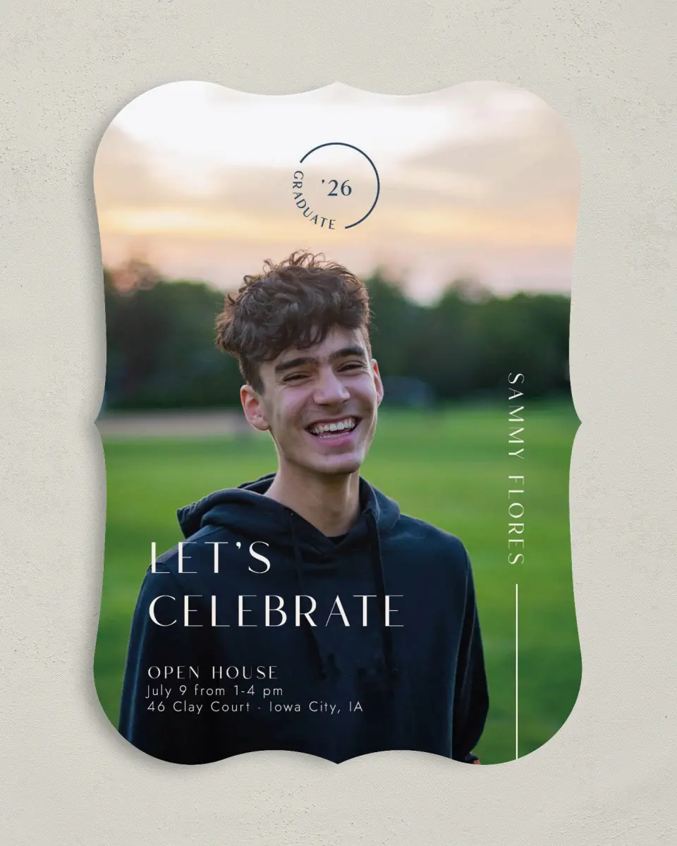 This is a 5" x 7" Graduation Announcement Card called Bold Badge printed in full color on Premium Smooth paper