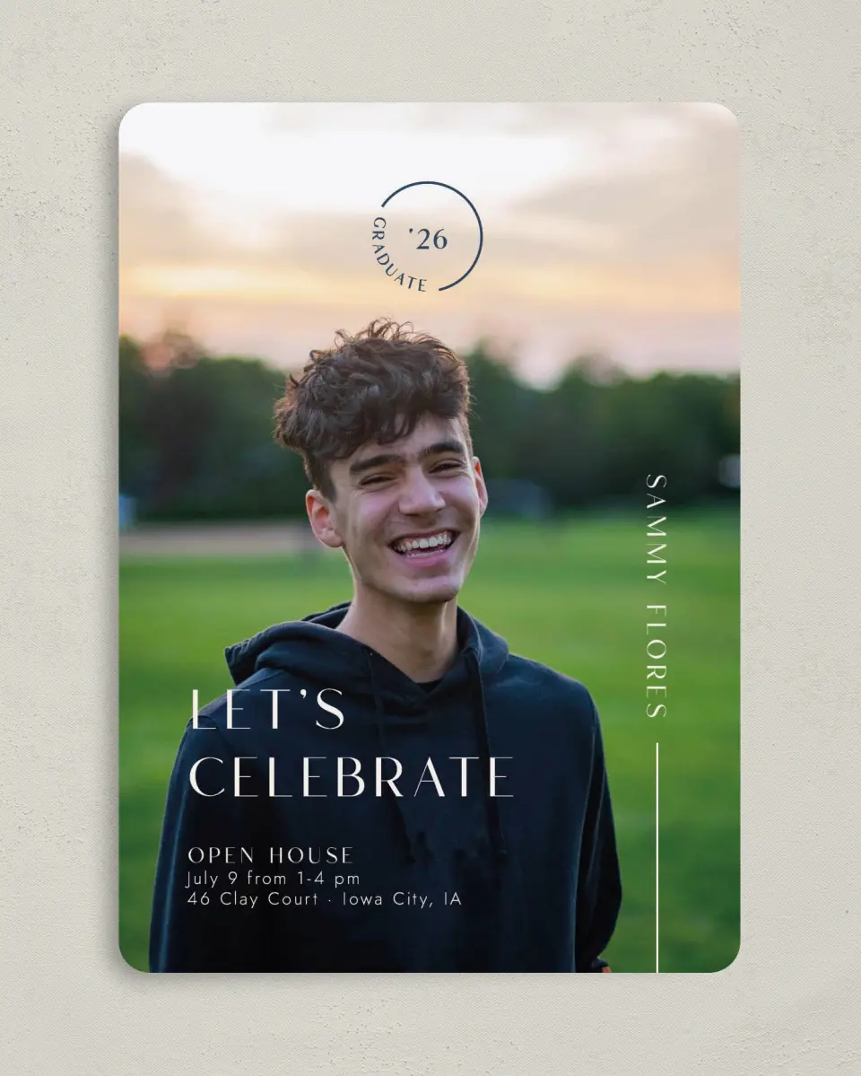 This is a 5" x 7" Graduation Announcement Card called Bold Badge printed in full color on Premium Smooth paper