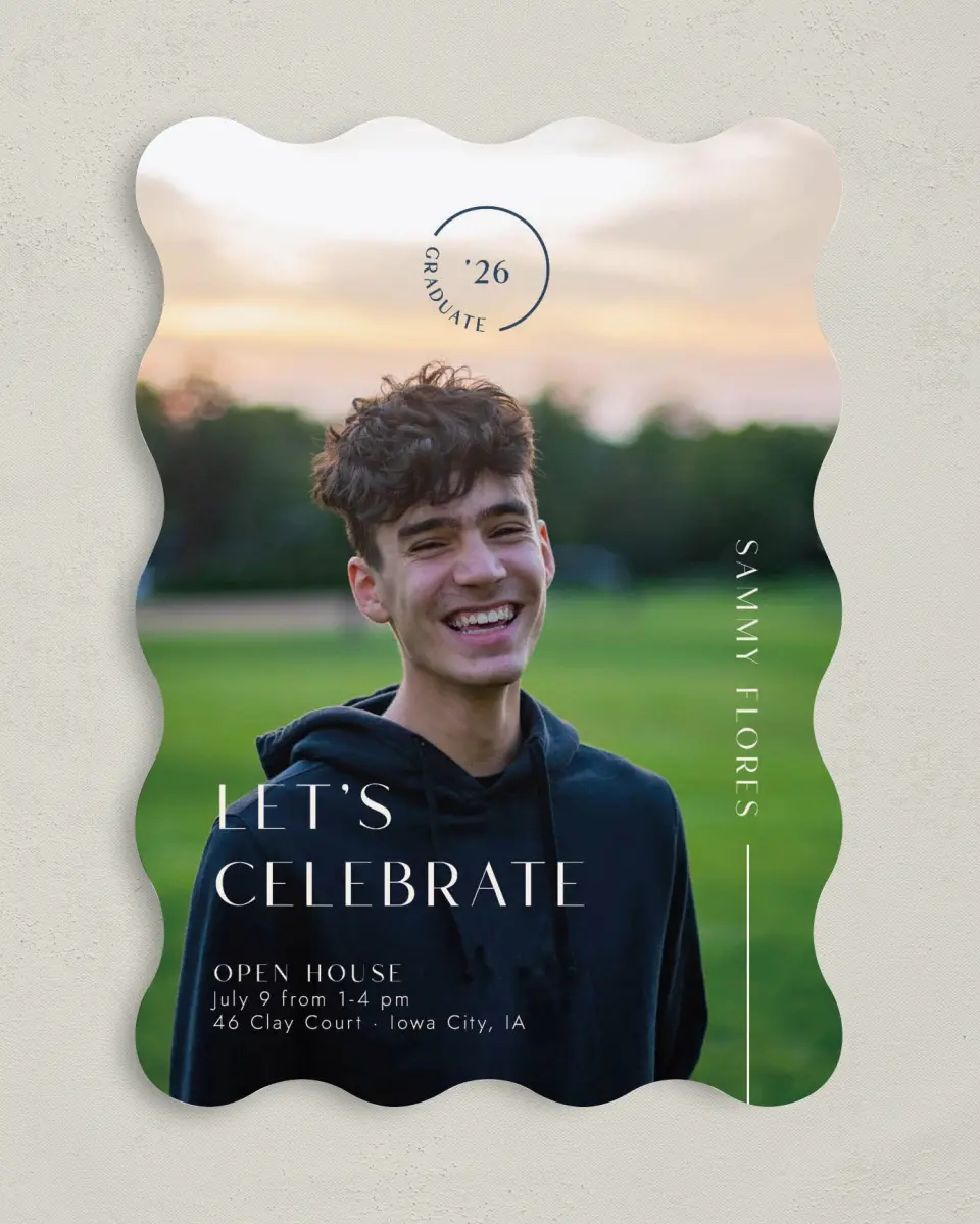 This is a 5" x 7" Graduation Announcement Card called Bold Badge printed in full color on Premium Smooth paper