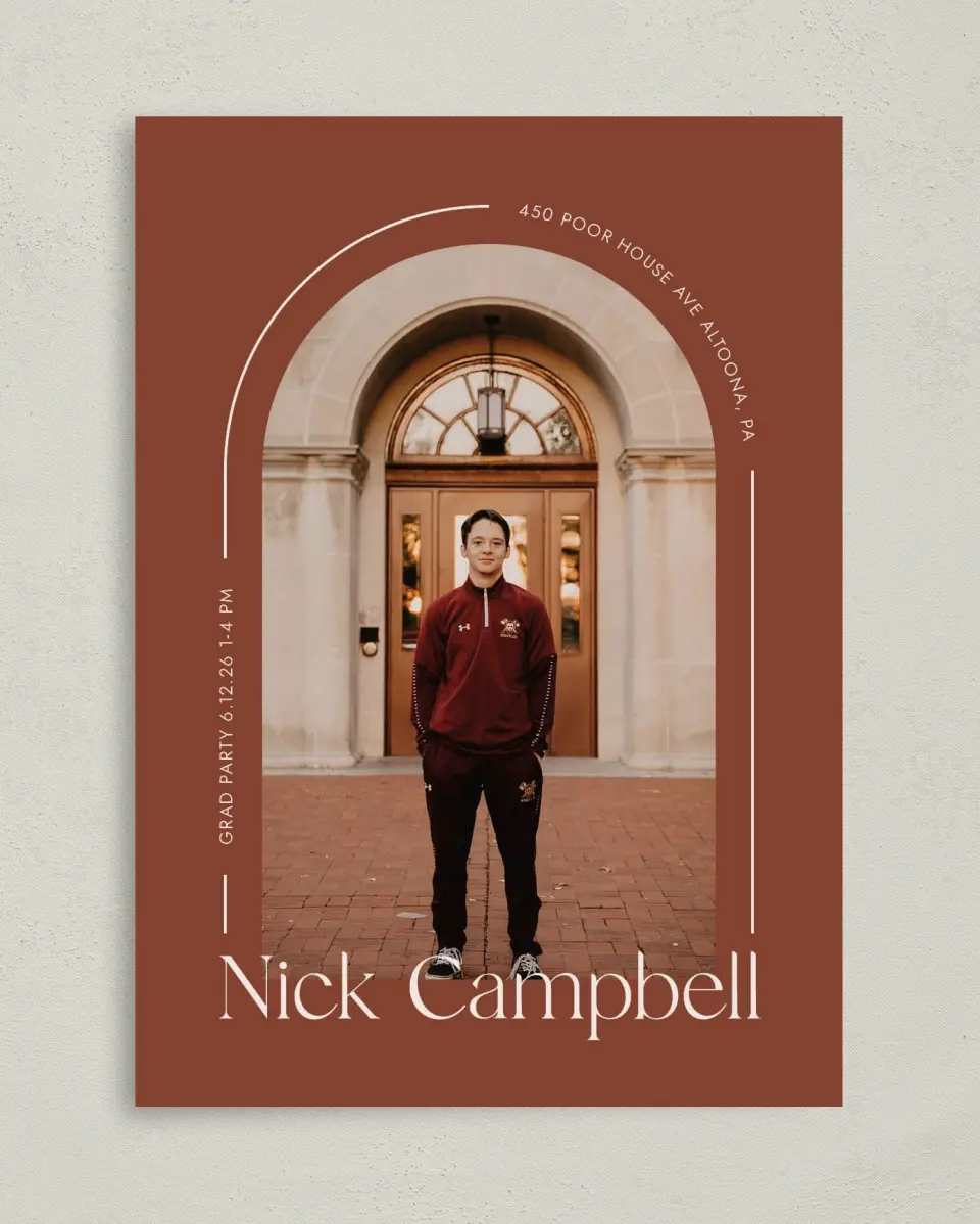 This is a 5" x 7" Graduation Announcement Card called Victory Lap printed in full color on Premium Smooth paper