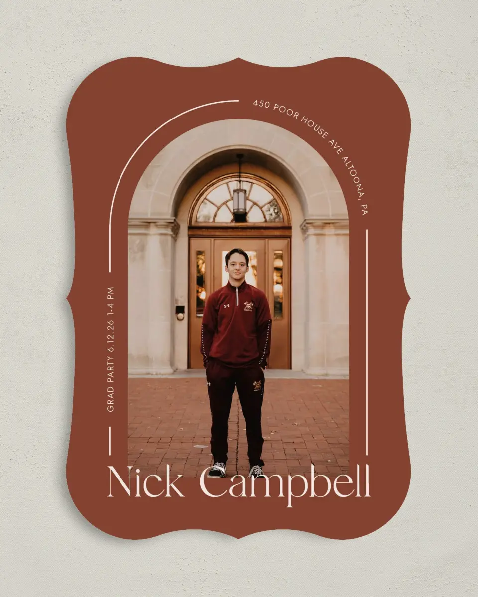 This is a 5" x 7" Graduation Announcement Card called Victory Lap printed in full color on Premium Smooth paper