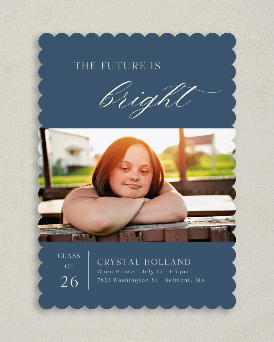 This is a 5" x 7" Graduation Announcement Card called Bright Beginnings printed in full color on Premium Smooth paper