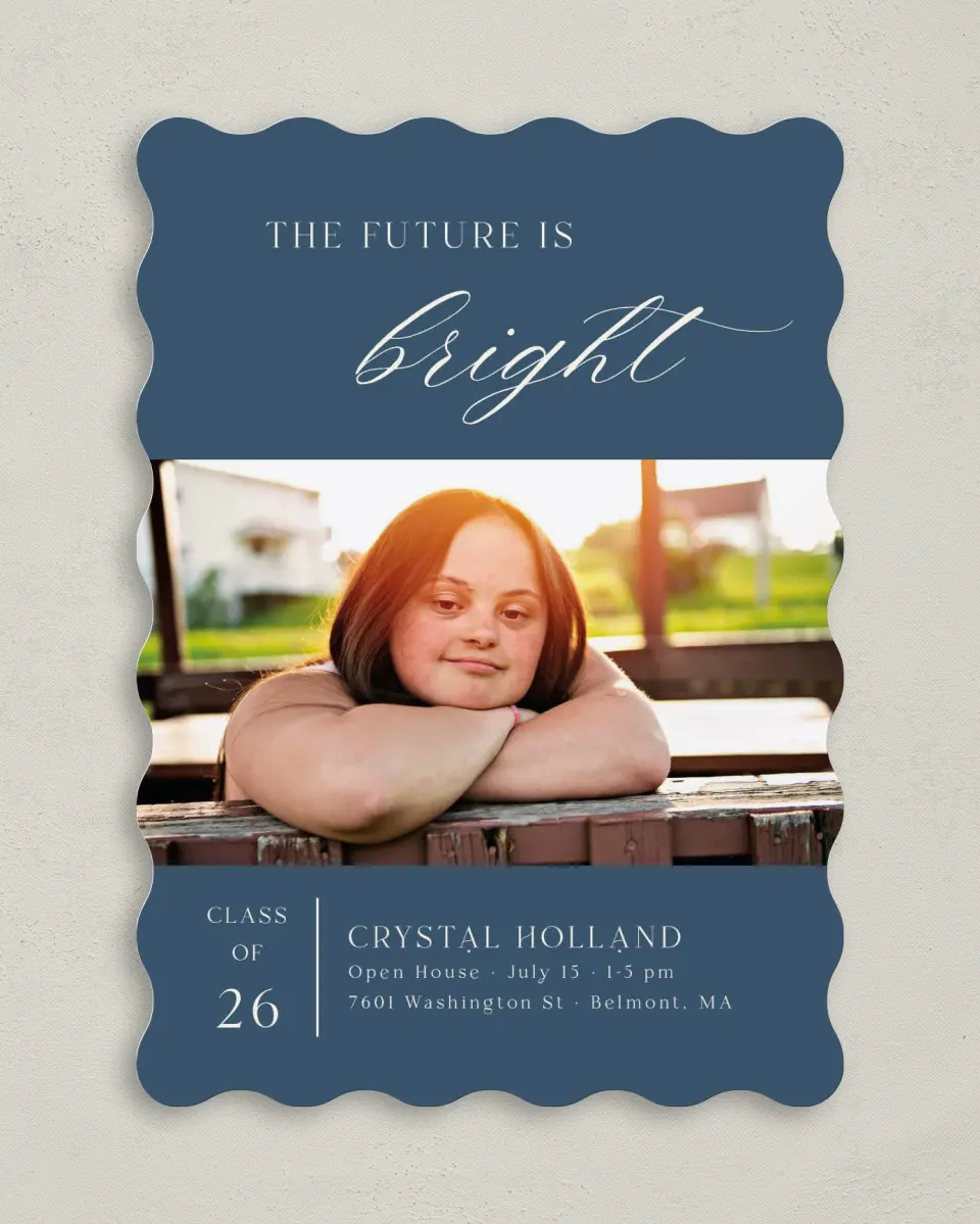 This is a 5" x 7" Graduation Announcement Card called Bright Beginnings printed in full color on Premium Smooth paper