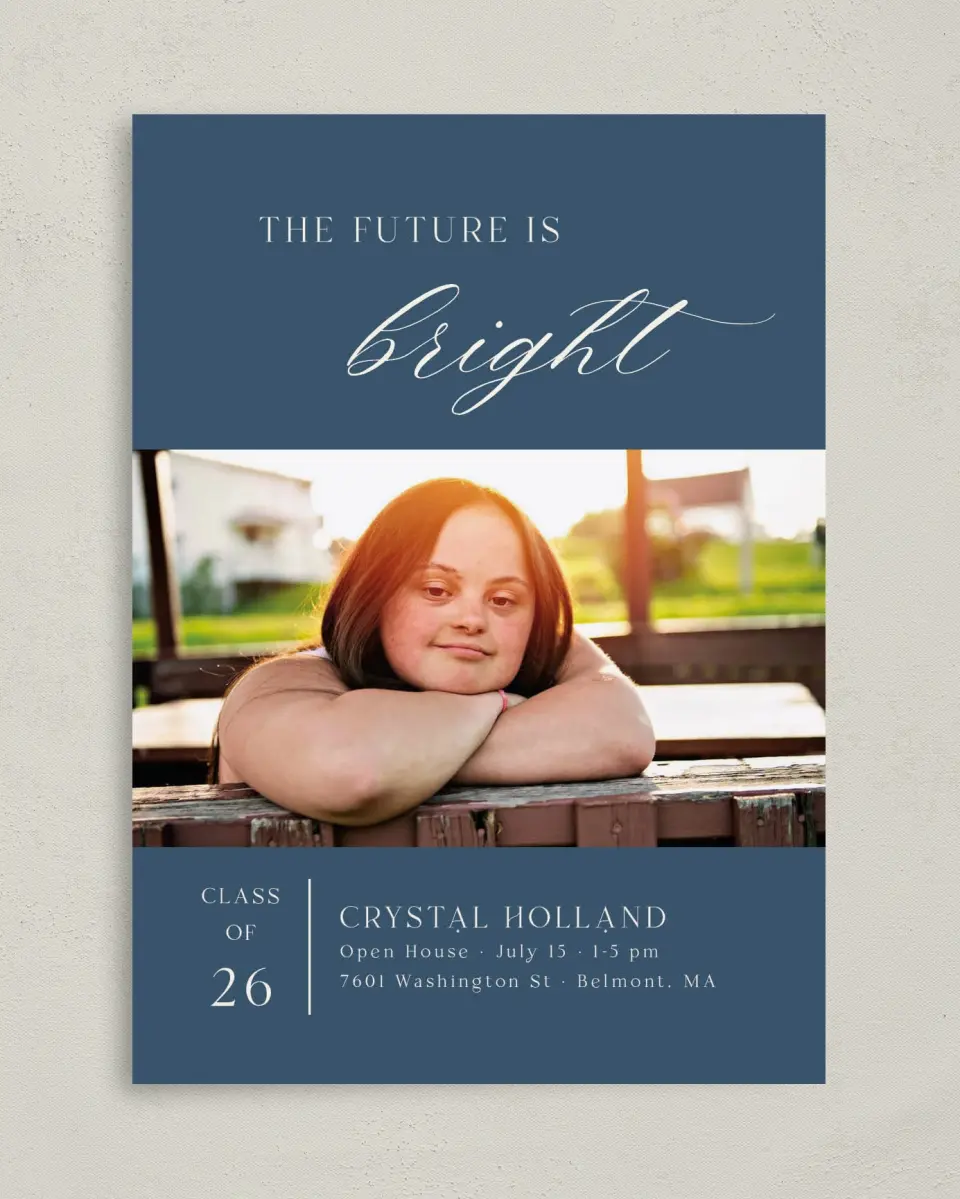 This is a 5" x 7" Graduation Announcement Card called Bright Beginnings printed in full color on Premium Smooth paper