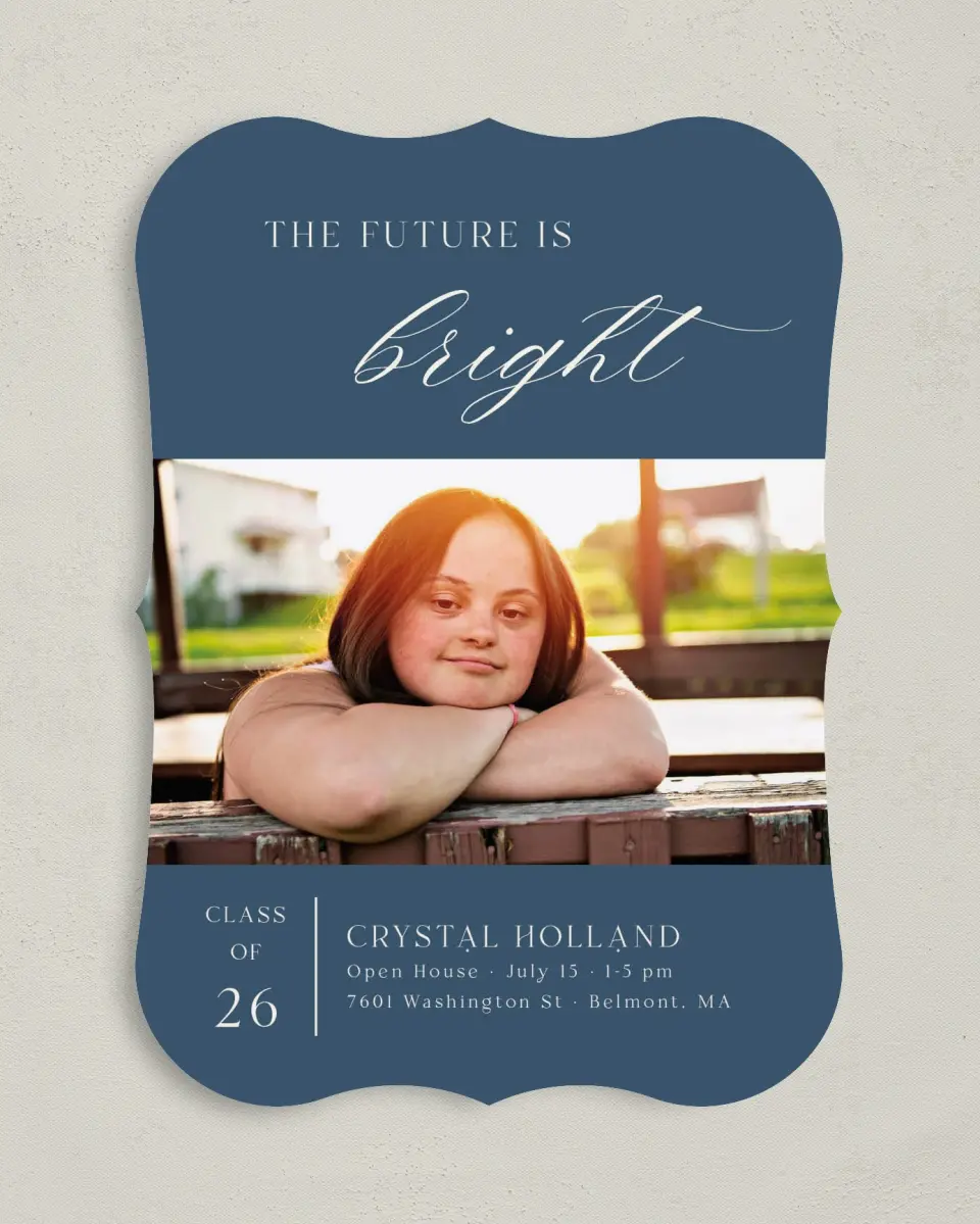 This is a 5" x 7" Graduation Announcement Card called Bright Beginnings printed in full color on Premium Smooth paper