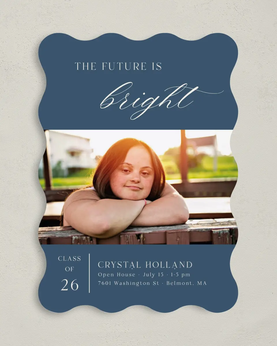 This is a 5" x 7" Graduation Announcement Card called Bright Beginnings printed in full color on Premium Smooth paper