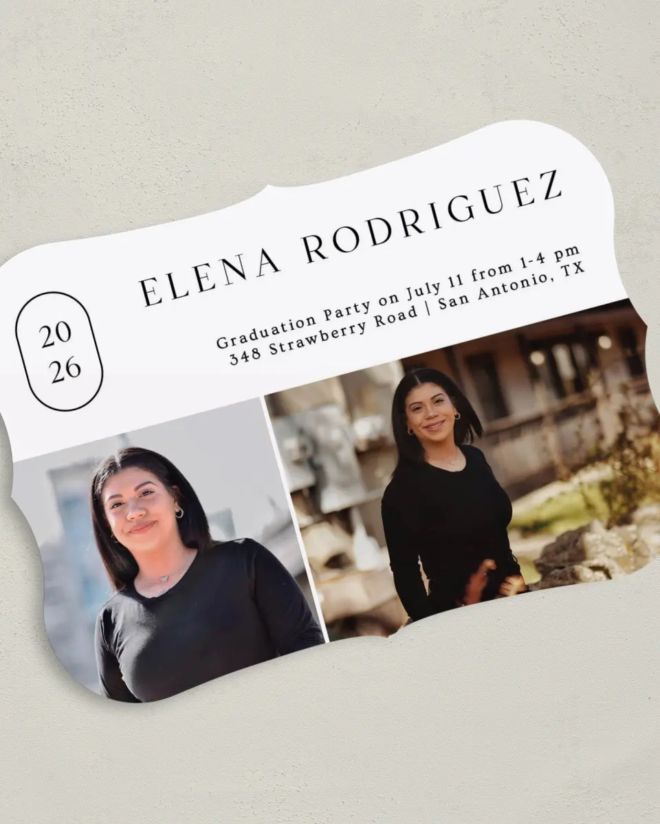 This is a 5" x 7" Graduation Announcement Card called Badge of Honor printed in full color on Premium Smooth paper