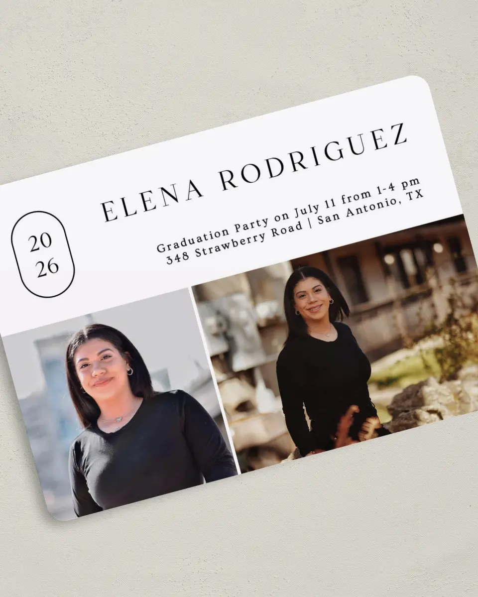 This is a 5" x 7" Graduation Announcement Card called Badge of Honor printed in full color on Premium Smooth paper