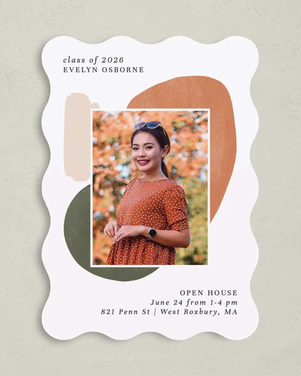 This is a 5" x 7" Graduation Announcement Card called Painted Progress printed in full color on Premium Smooth paper