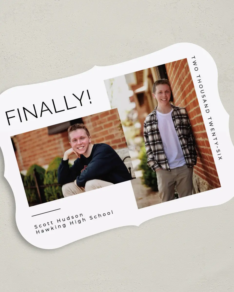 This is a 5" x 7" Graduation Announcement Card called Grand Finale printed in full color on Premium Smooth paper