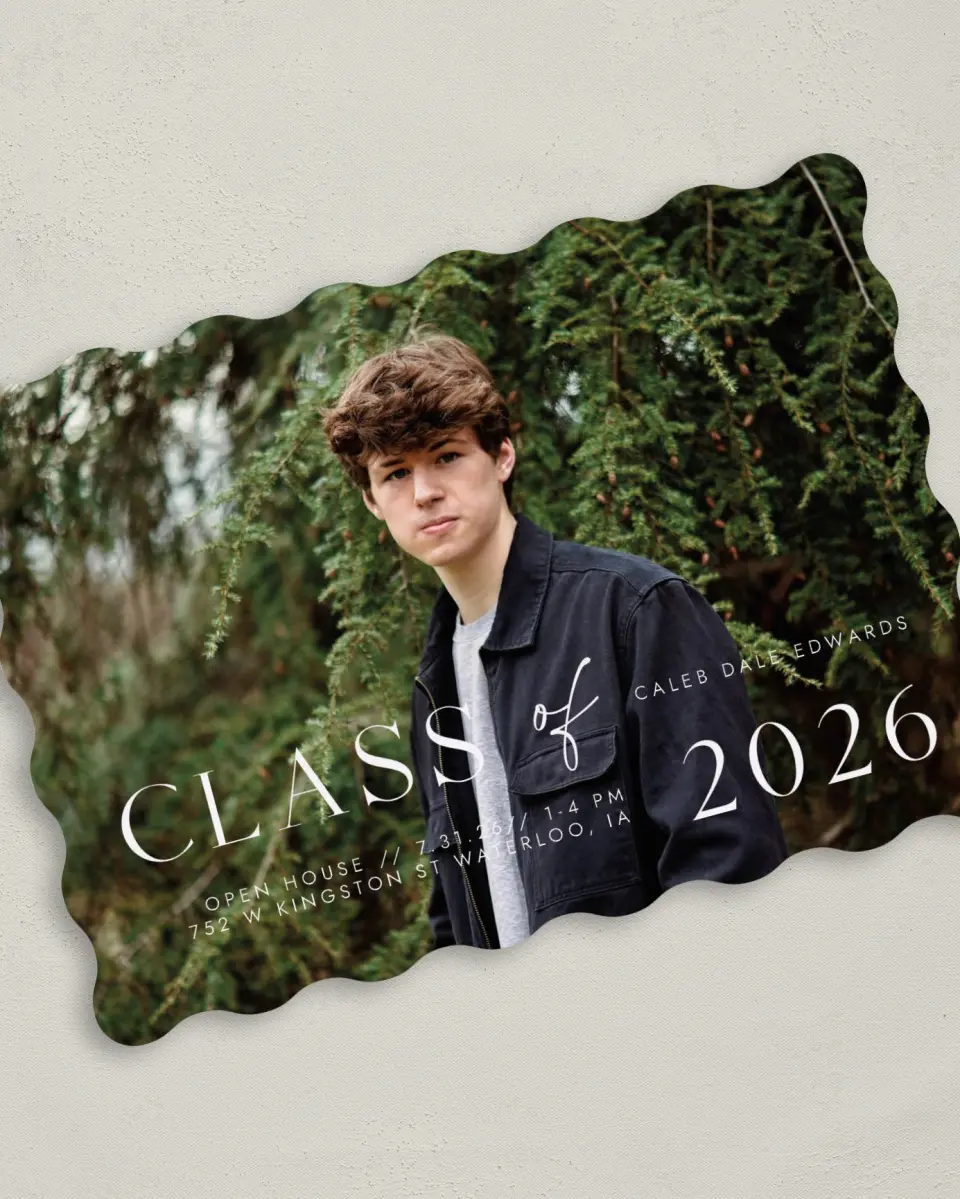 This is a 5" x 7" Graduation Announcement Card called New Start printed in full color on Premium Smooth paper