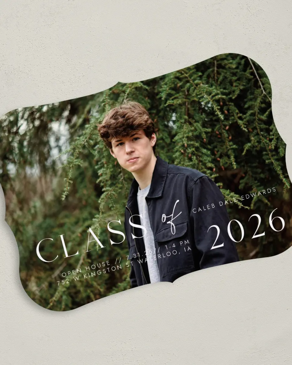 This is a 5" x 7" Graduation Announcement Card called New Start printed in full color on Premium Smooth paper
