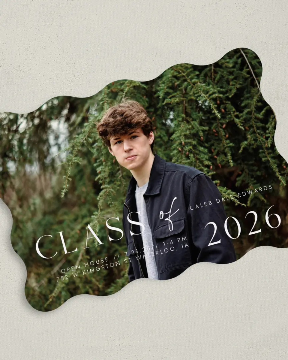 This is a 5" x 7" Graduation Announcement Card called New Start printed in full color on Premium Smooth paper