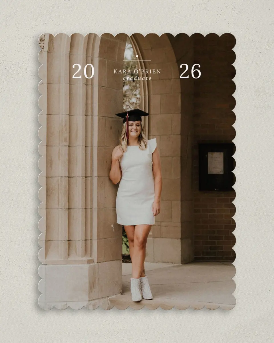 This is a 5" x 7" Graduation Announcement Card called Daring Dreams printed in full color on Premium Smooth paper