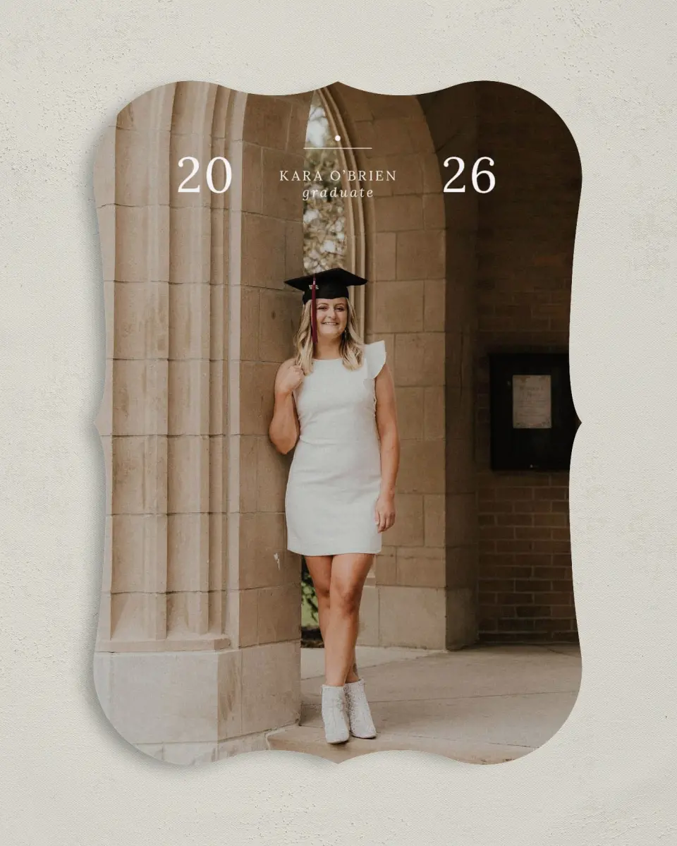 This is a 5" x 7" Graduation Announcement Card called Daring Dreams printed in full color on Premium Smooth paper