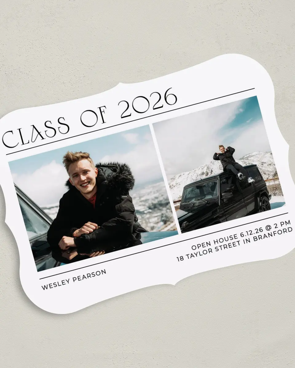 This is a 5" x 7" Graduation Announcement Card called Big Finish printed in full color on Premium Smooth paper