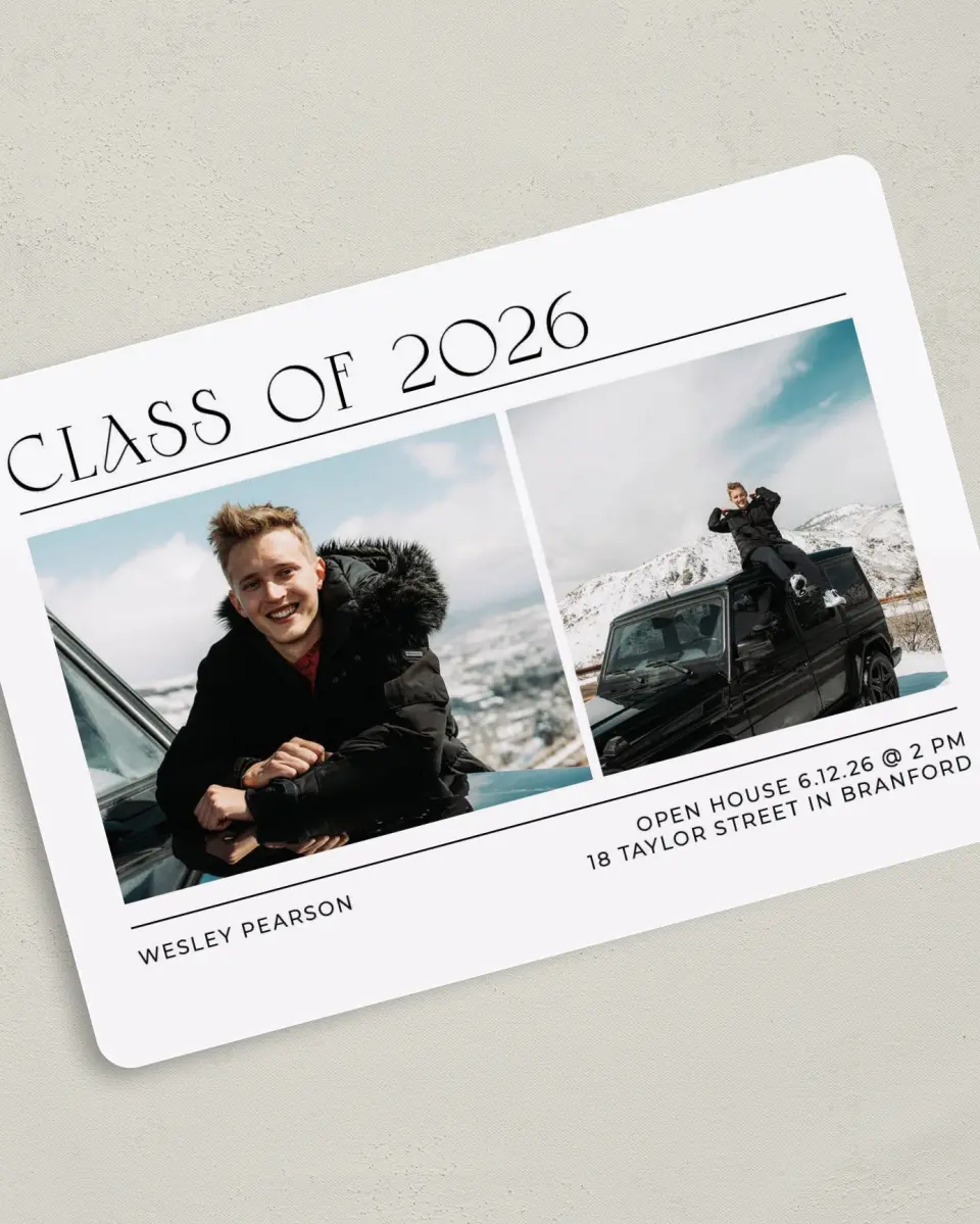 This is a 5" x 7" Graduation Announcement Card called Big Finish printed in full color on Premium Smooth paper