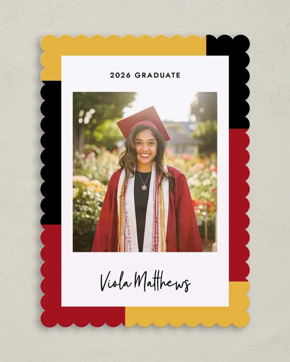This is a 5" x 7" Graduation Announcement Card called Proud Pursuit printed in full color on Premium Smooth paper