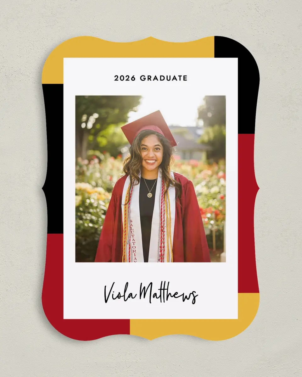This is a 5" x 7" Graduation Announcement Card called Proud Pursuit printed in full color on Premium Smooth paper