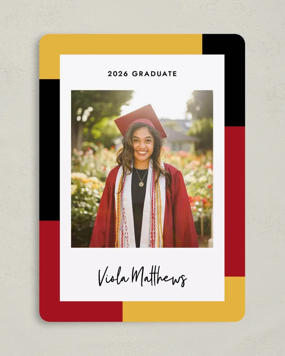 This is a 5" x 7" Graduation Announcement Card called Proud Pursuit printed in full color on Premium Smooth paper