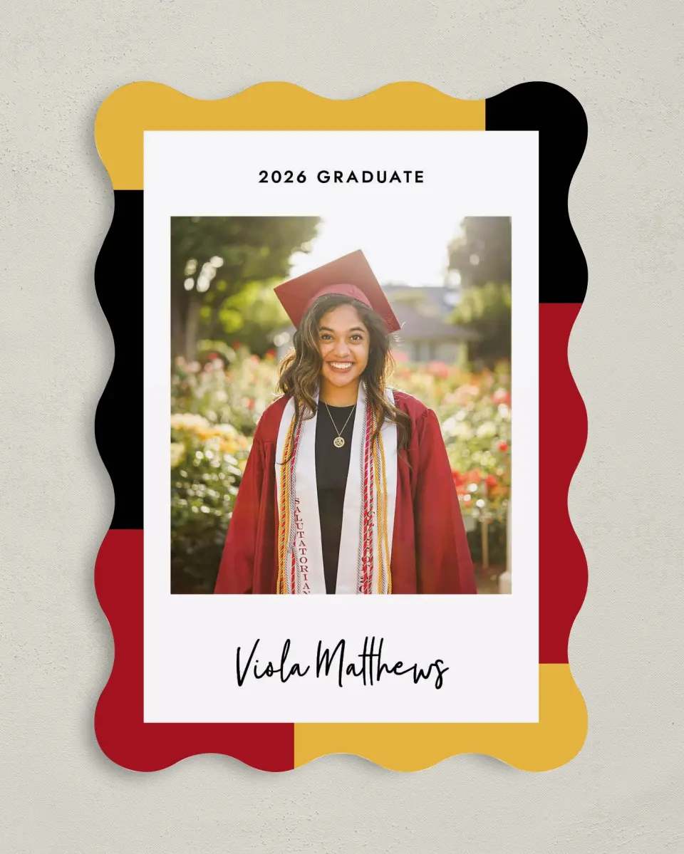 This is a 5" x 7" Graduation Announcement Card called Proud Pursuit printed in full color on Premium Smooth paper