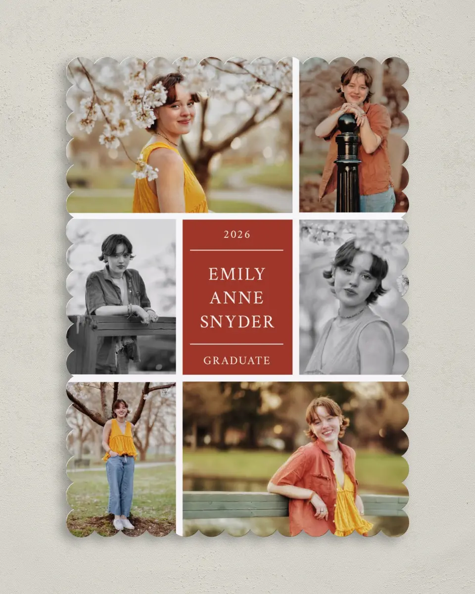 This is a 5" x 7" Graduation Announcement Card called Academic Arrangement printed in full color on Premium Smooth paper
