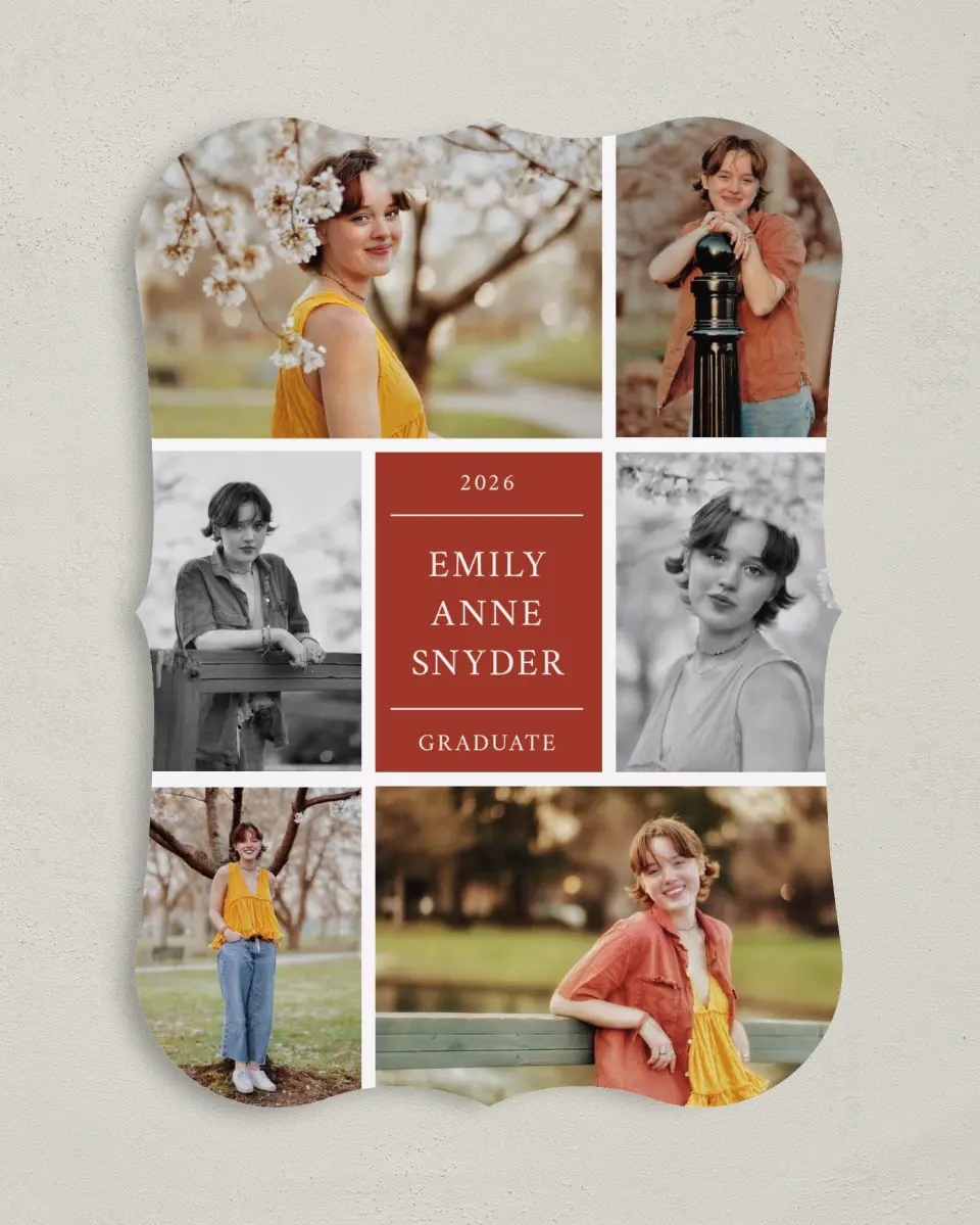 This is a 5" x 7" Graduation Announcement Card called Academic Arrangement printed in full color on Premium Smooth paper